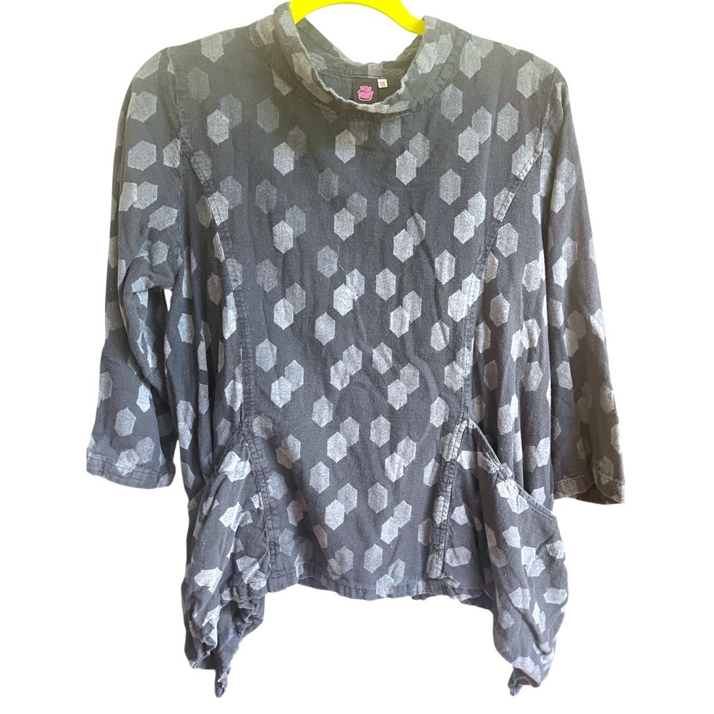 Cupcake Lagenlook Cotton Mockneck Relaxed Fit Black Pullover Top M